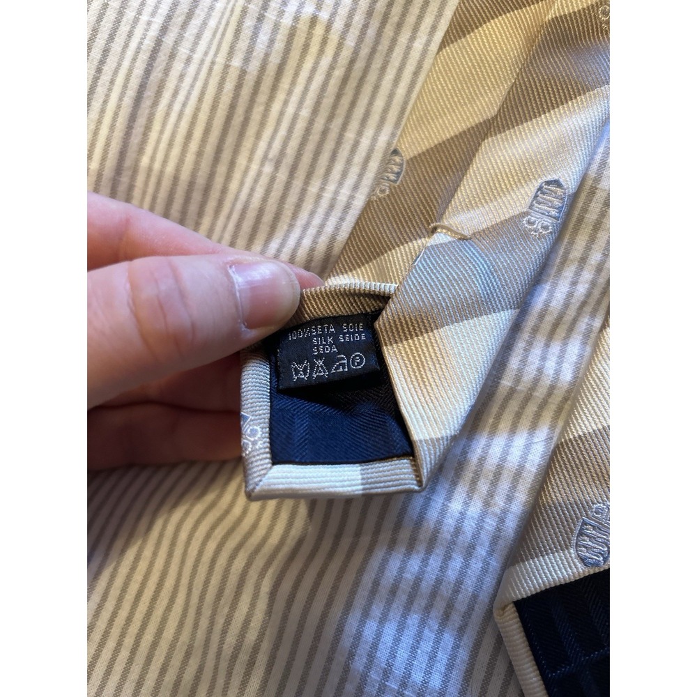 Burberry London Silk Tie Woven In England Striped‎ Crest Beige Work Dress - Picture 3 of 9